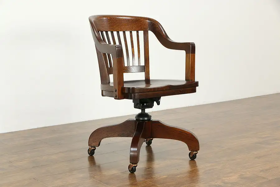 Main image of Swivel Adjustable Quarter Sawn Oak 1915 Antique Desk Chair