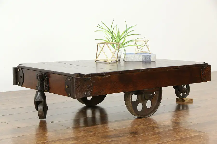 Main image of Industrial Salvage Antique Maple Railroad Cart, Coffee Table