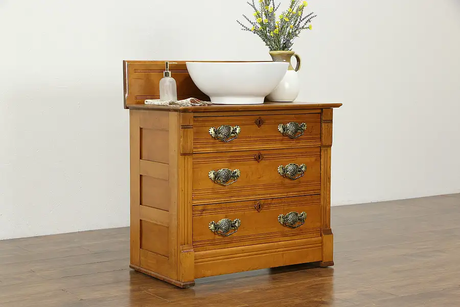 Main image of Victorian Eastlake Antique Maple Chest, Dresser or Nightstand, Widdicomb