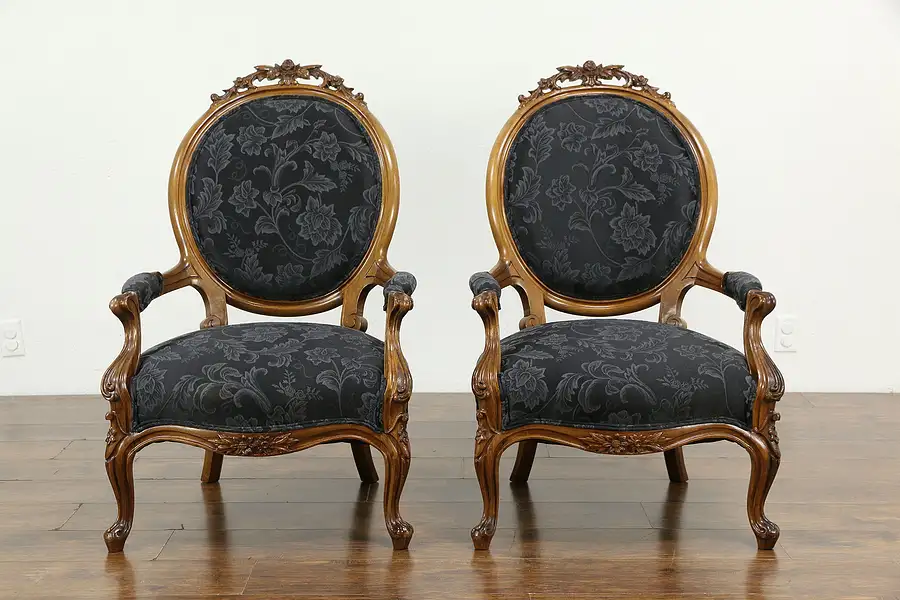 Main image of Pair of Victorian Antique 1860's Hand Carved Walnut Chairs