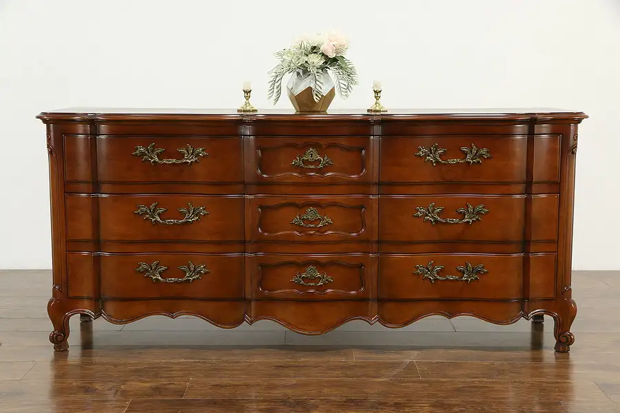 Main image of Cherry Country French Vintage Wide Chest or Dresser Signed Widdicomb