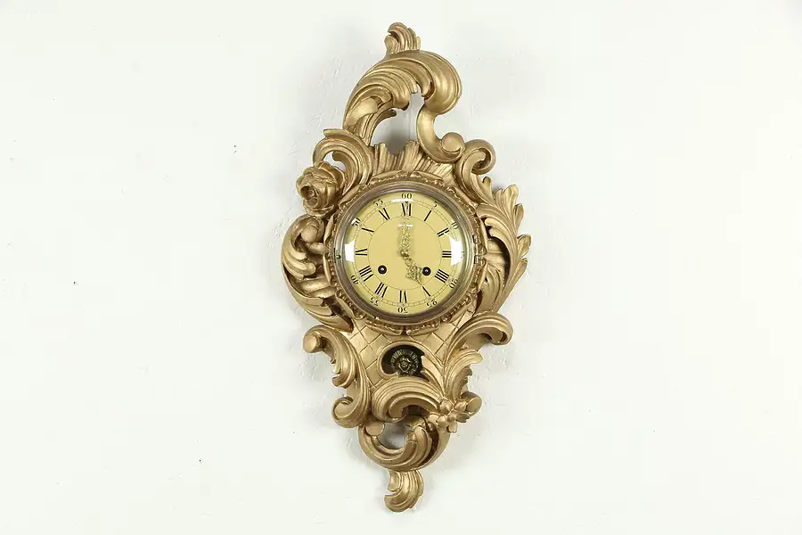 Main image of Carved Gold Baroque Swedish Vintage Wall Clock, Westerstrand Toreboda