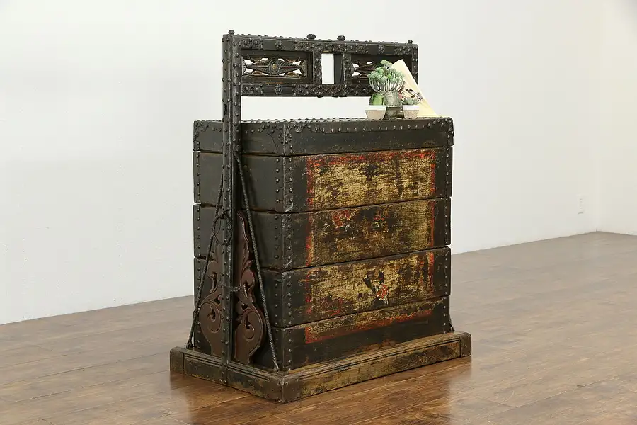 Main image of Korean Antique Asian Stacking Marriage Dowry Chest Iron Mounts