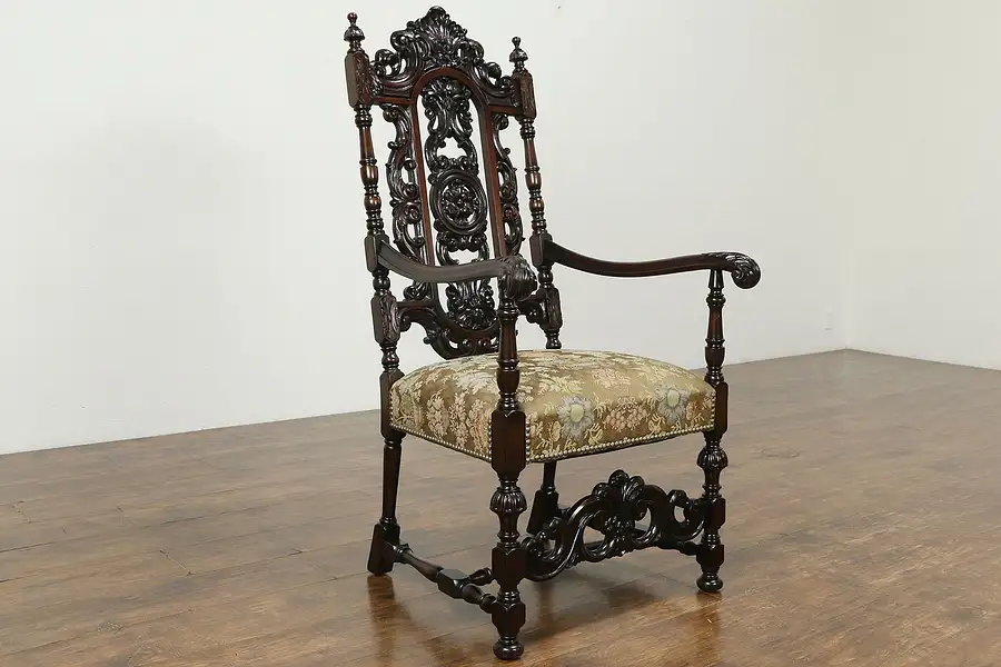 Main image of Renaissance Design Antique Mahogany Hall or Throne Chair, Tapestry Seat