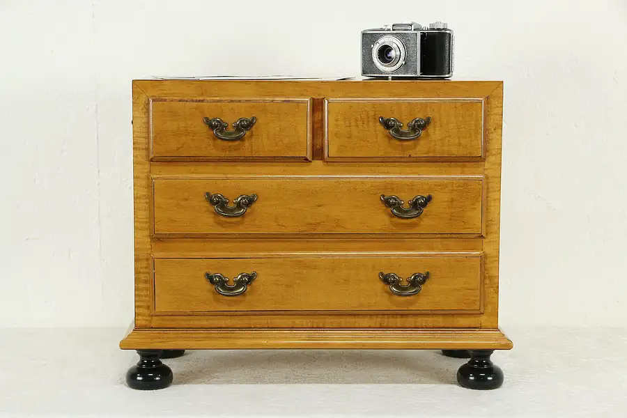 Main image of Curly Tiger Maple Vintage Jewelry Chest or Collector Cabinet