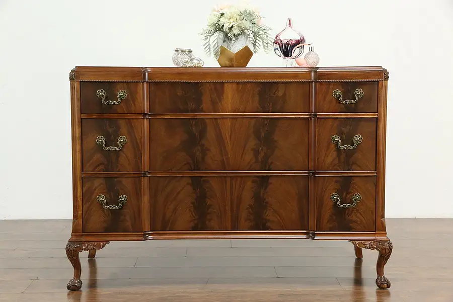 Main image of Georgian Style Mahogany Vintage Chest or Dresser, Carved Claw Feet