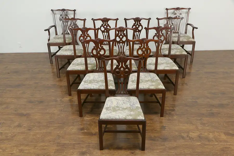 Main image of Set of 12 Gerogian Chippendale Vintage Mahogany Dining Chairs Ethan Allen