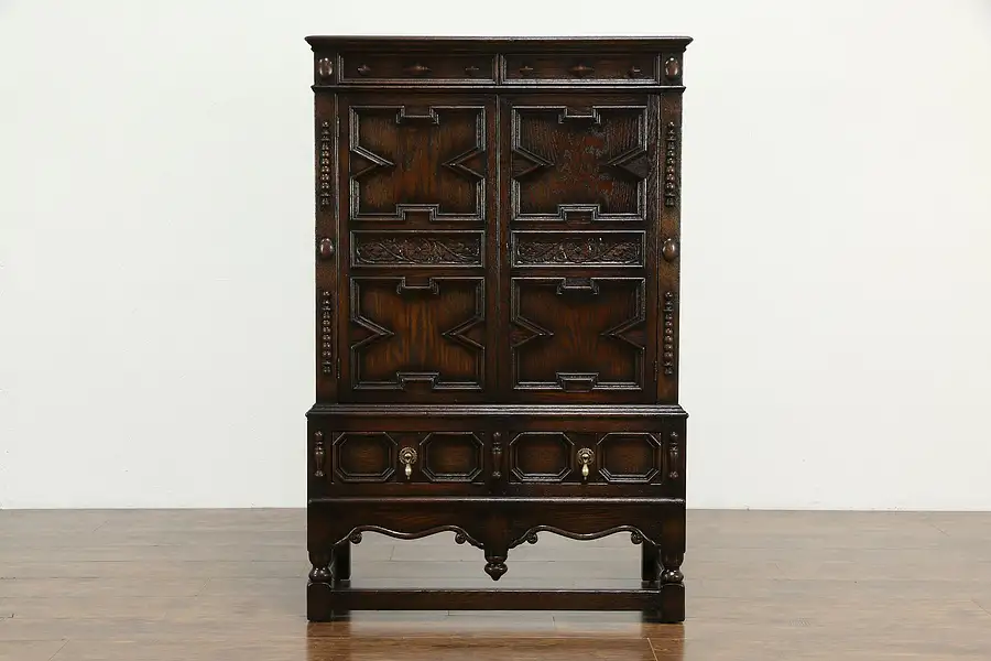 Main image of English Tudor Style Oak Antique Bar or China Cabinet, Kensington NY