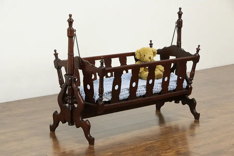 Main image of Victorian Antique Carved Walnut Baby Rocking Cradle