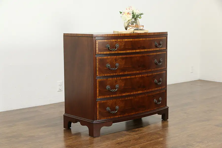 Main image of Traditional Bow Front Banded Mahogany Vintage Chest or Dresser, Fancher