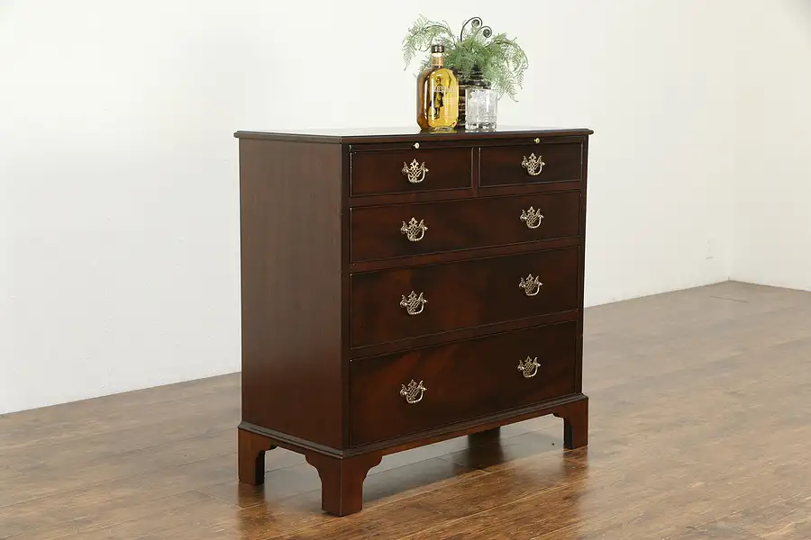 Main image of Traditional Vintage Mahogany Bachelor Chest or Dresser, Pull out Shelf