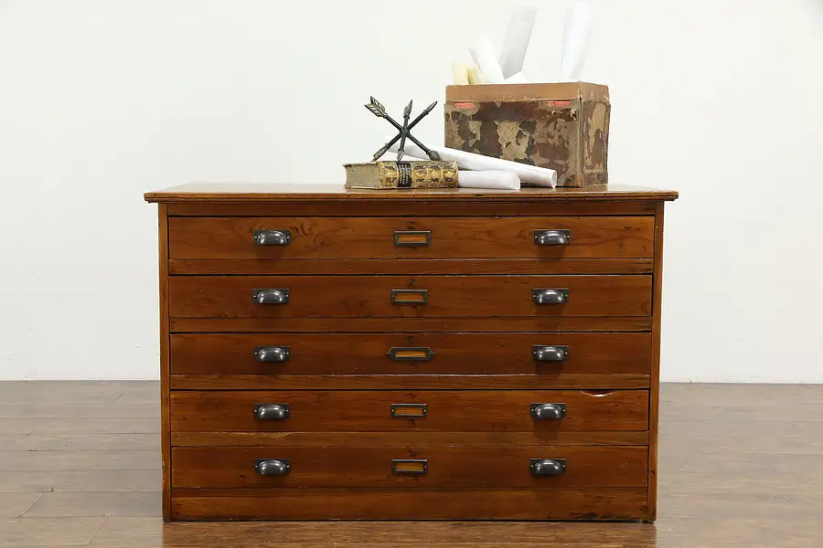 Main image of Country Pine Antique Primitive Map Chest, Drawing or Collector File