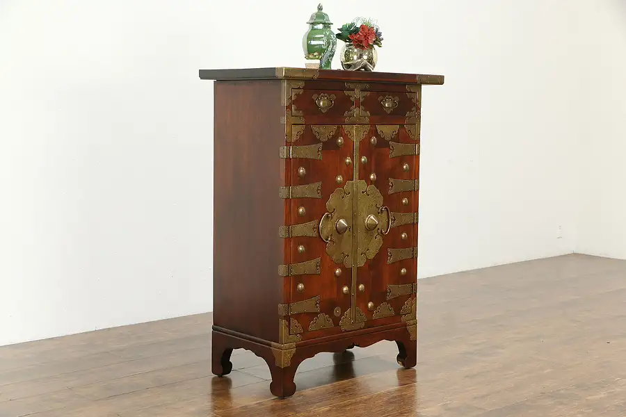 Main image of Chinese Mahogany Antique Dowry Cabinet, Engraved Brass Hardware