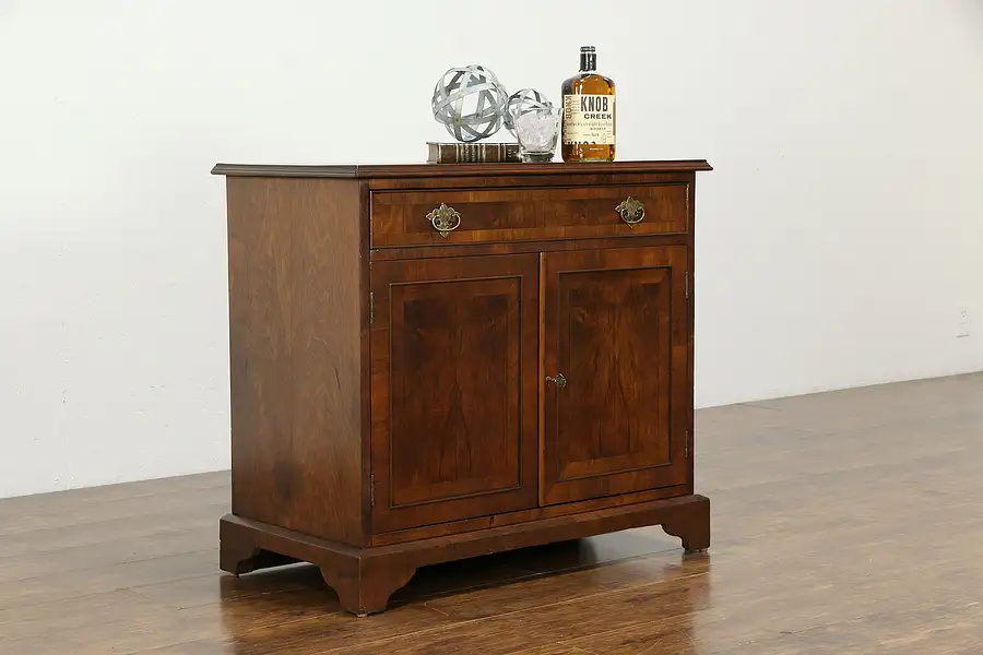 Main image of Georgian Design Walnut Burl Antique English Server, Bar, Console Cabinet