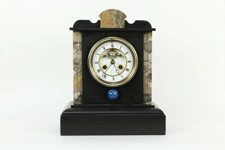 Main image of Black Marble French Antique Mantel Clock, Open Escapement