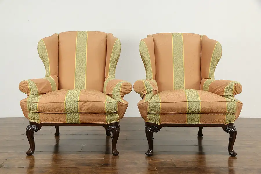 Main image of Pair of Traditional Georgian Style Vintage Mahogany Wingback Chairs