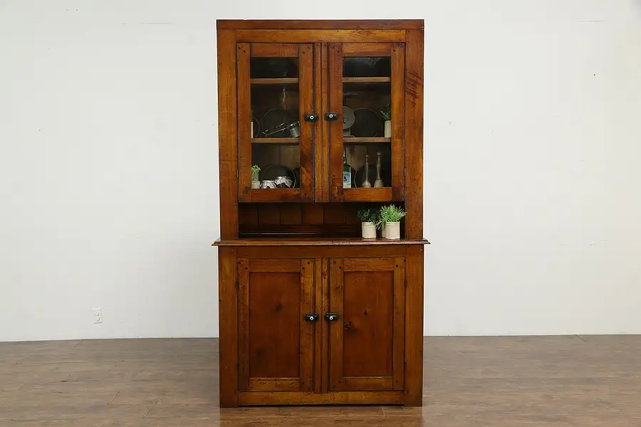 Main image of Primitive Antique Country Butternut Kitchen Pantry Cupboard