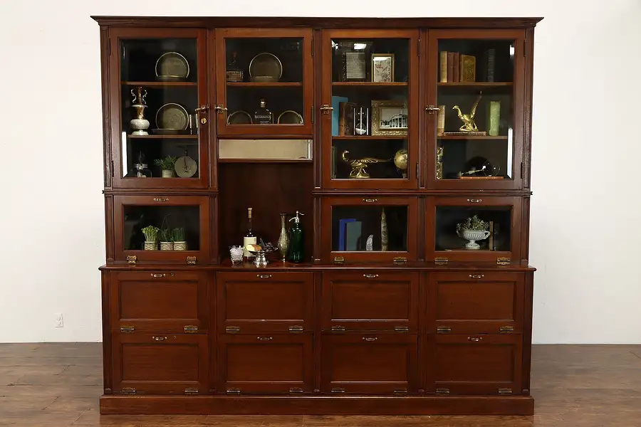 Main image of Antique 99" Cigar Cabinet, Bookcase, Farmhouse Kitchen Pantry Cupboard