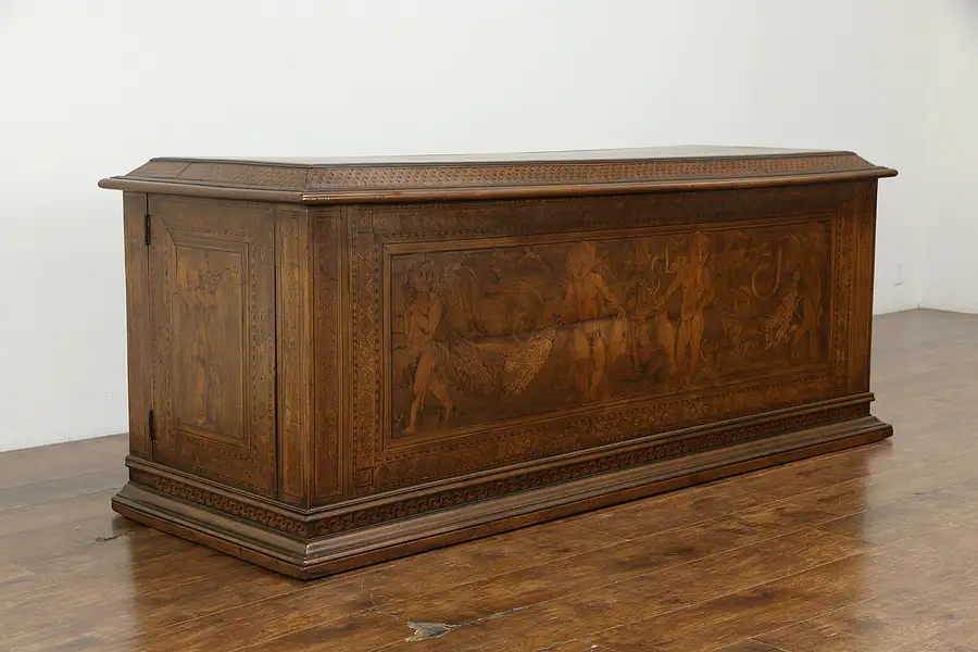 Main image of Italian Antique Dowry Chest or Blanket Trunk, Marquetry Angels or Cherubs