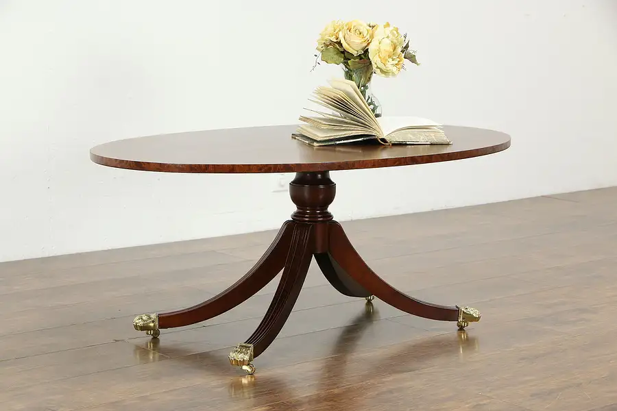 Main image of Traditional Vintage Oval Coffee Table, Banded Mahogany, Signed Councill