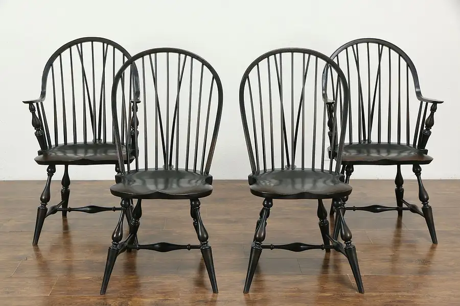 Main image of Set of 4 Vintage Artisanal Windsor Dining Chairs Antiquities of Delafield