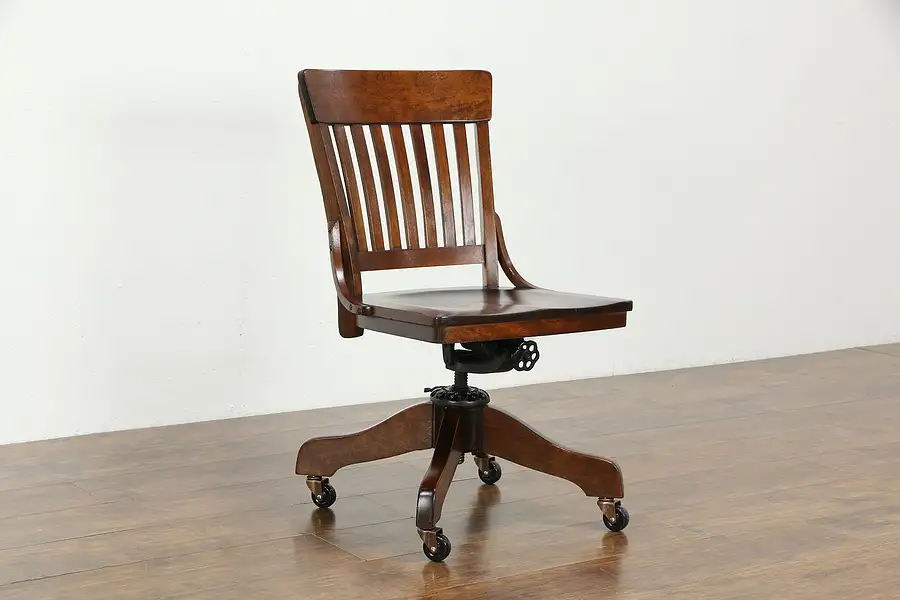 Main image of Swivel Adjustable Antique Office Desk Chair, signed Milwaukee