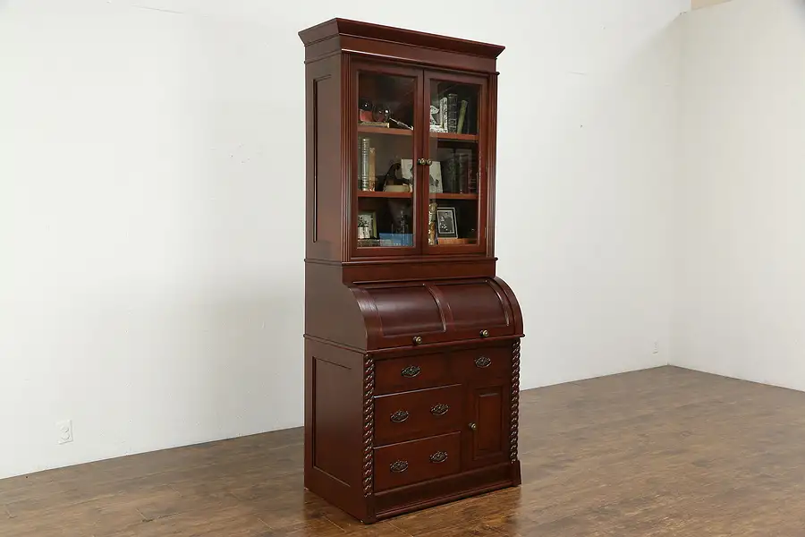 Main image of Victorian Style Hand Crafted Cherry Rolltop Secretary Desk & Bookcase