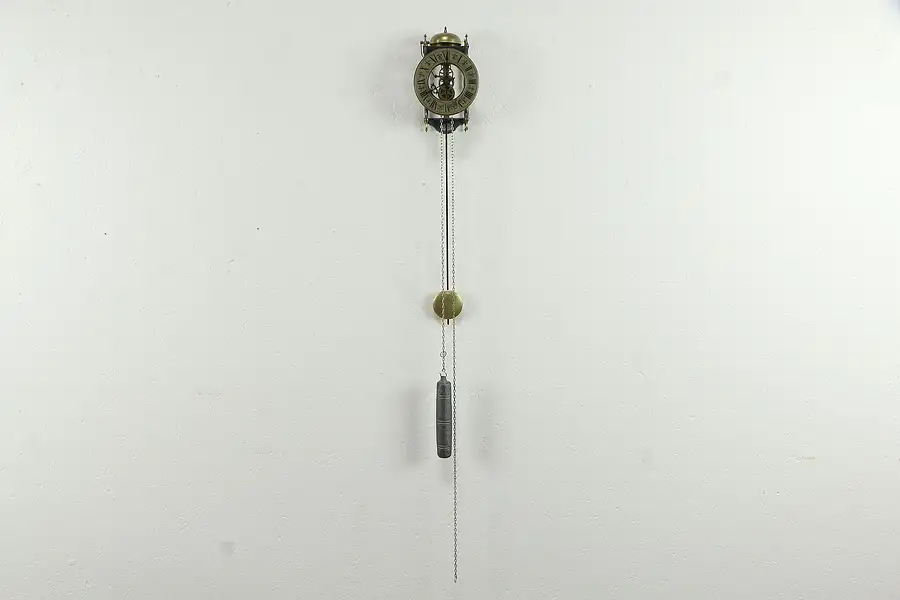 Main image of Skeleton Vintage Clock, 1600's Design, Chain & Weight, Bell Hour Strike