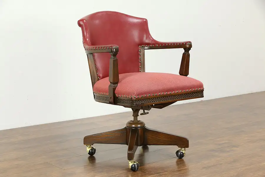 Main image of Oak & Leather Vintage Swivel & Adjustable Office Desk Chair, Romweber