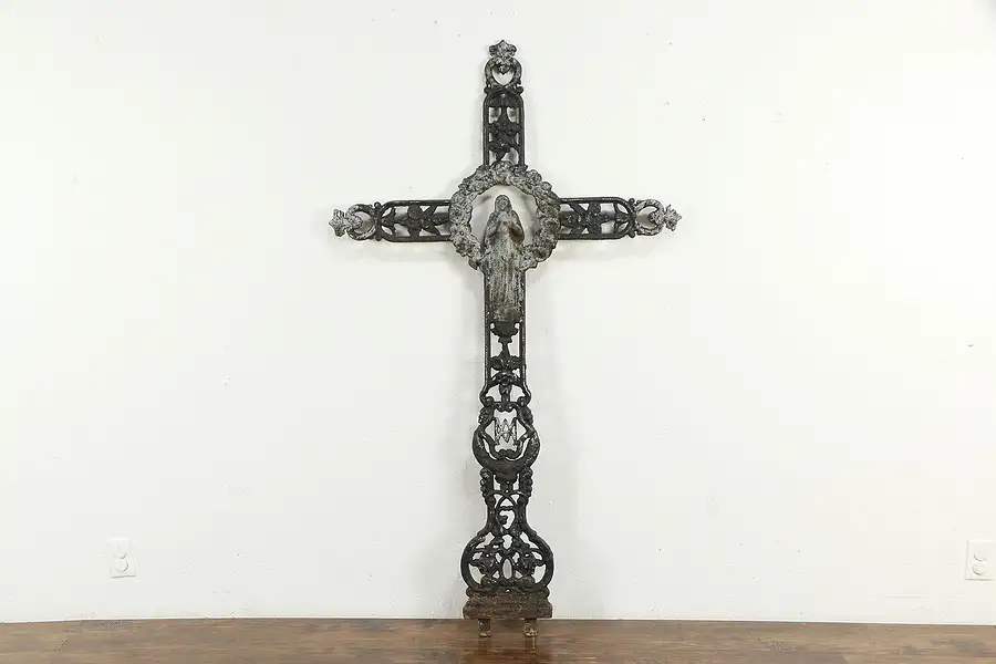 Main image of French Antique Cast Iron Filigree Cross with Mary from Shrine