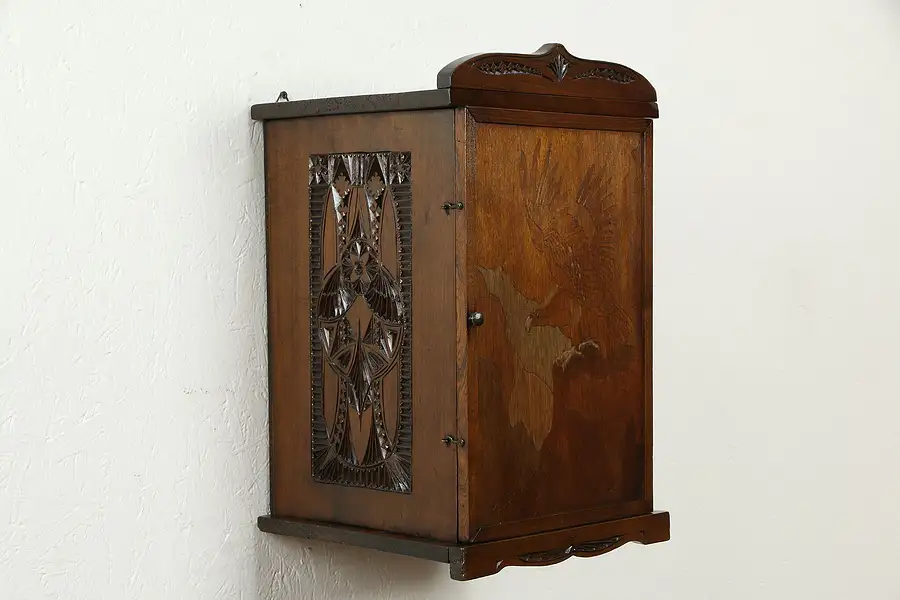 Main image of Folk Art Artisanal Antique Farmhouse Hanging Cupboard Tobacco Cabinet