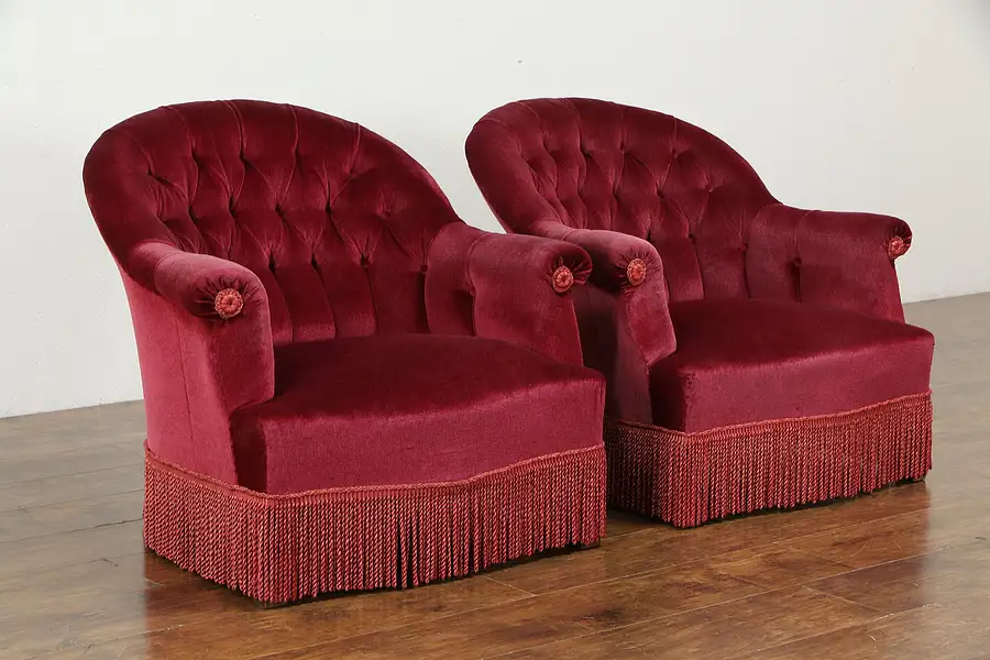 Main image of Pair of Vintage Scandinavian Mohair Tufted Chairs