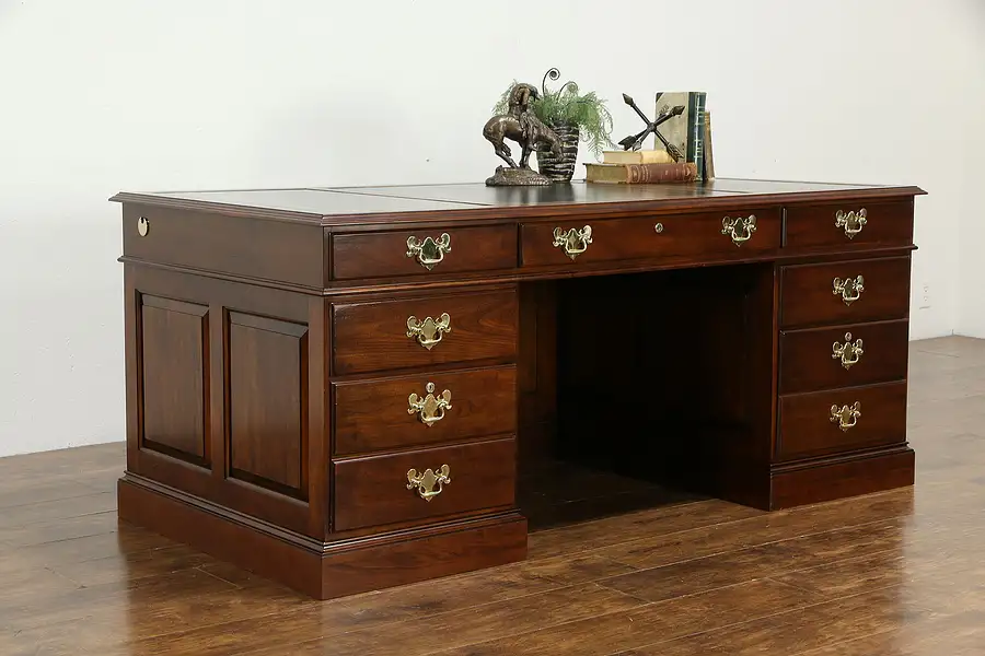 Main image of Cherry Vintage Leather Top Executive Office or Library Desk, Statton