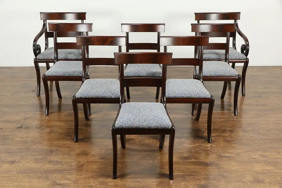 Main image of Set of 8 Empire 1930 Vintage Mahogany Dining Chairs, New Upholstery