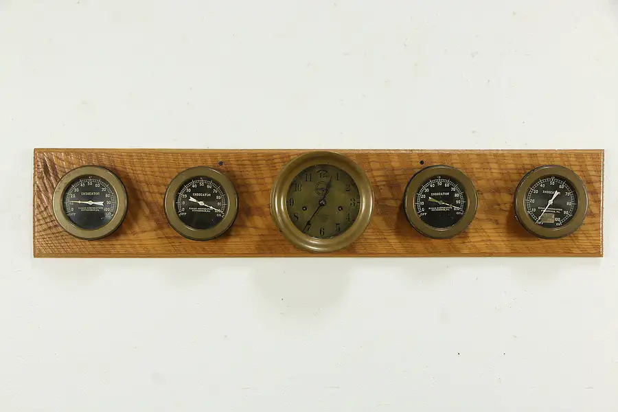 Main image of Ship Antique Crosby Clock & 4 Gauges Set, Lake Michigan Tugboat Salvage