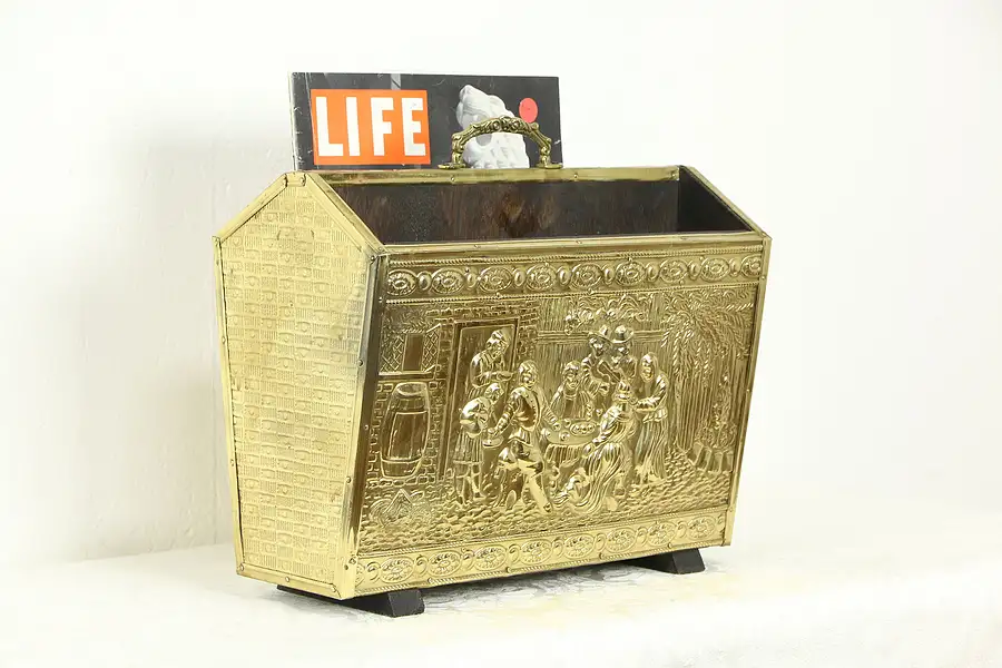 Main image of Brass Tavern Scene Vintage Magazine Rack or Music Caddy