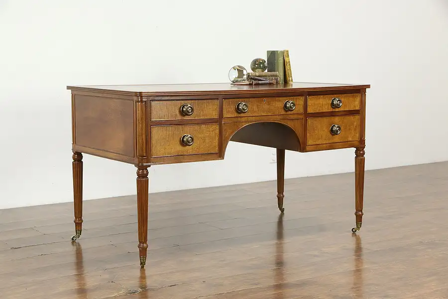 Main image of Walnut Vintage Office or Library Desk, Gold Tooled Leather, Kittinger