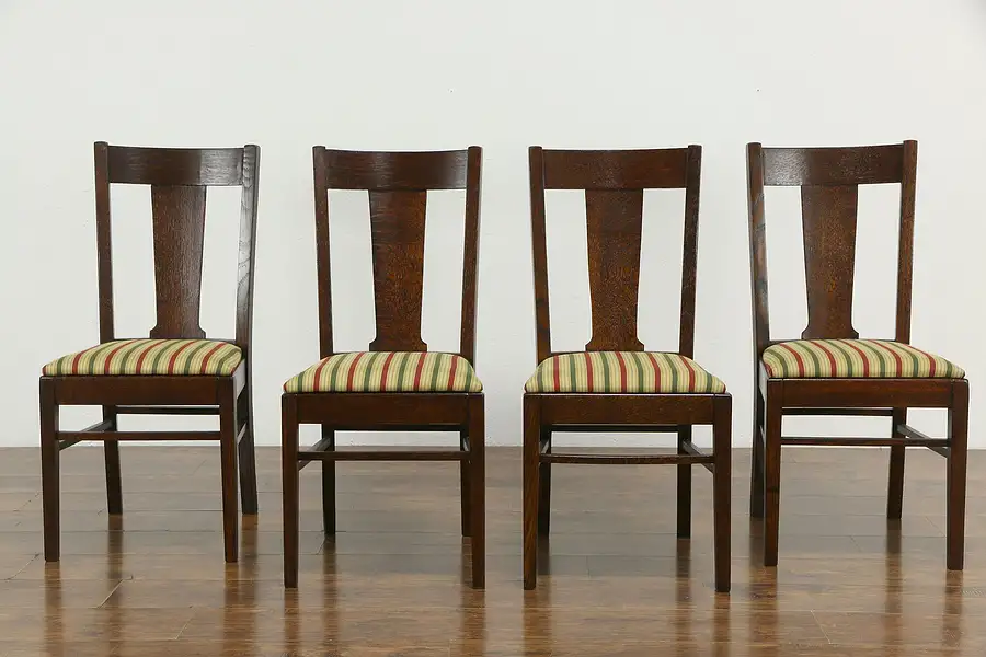 Main image of Set of 4 Arts & Crafts Mission Oak Antique Craftsman Dining / Game Chairs