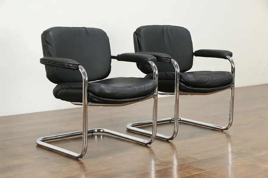 Main image of Midcentury Modern Style Leather & Chrome Office or Library Chairs