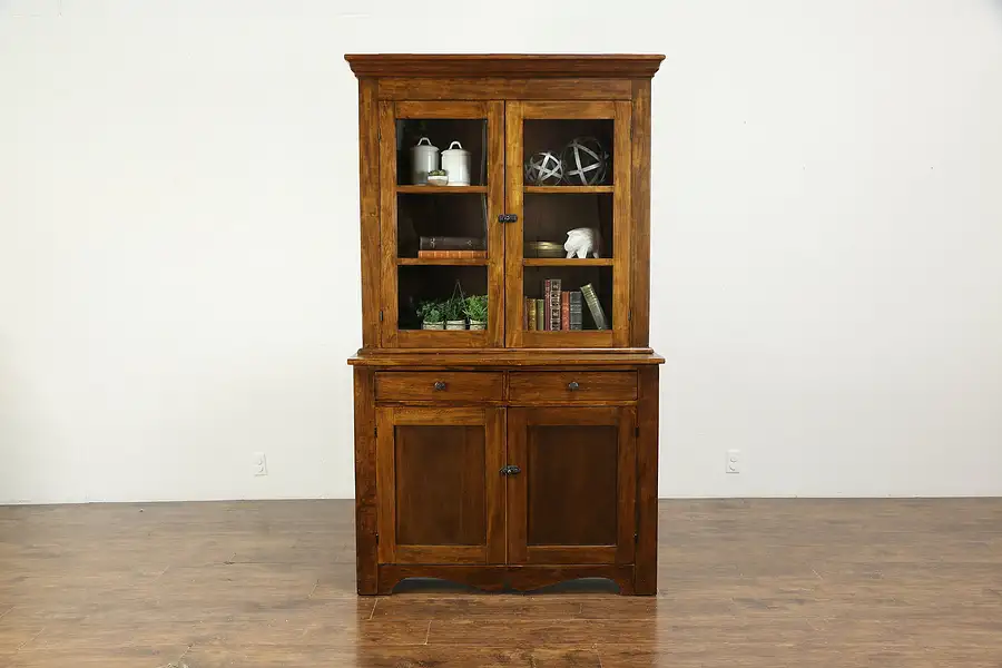 Main image of Country Pine Farmhouse Antique 1880 Bookcase, Cupboard or China Cabinet