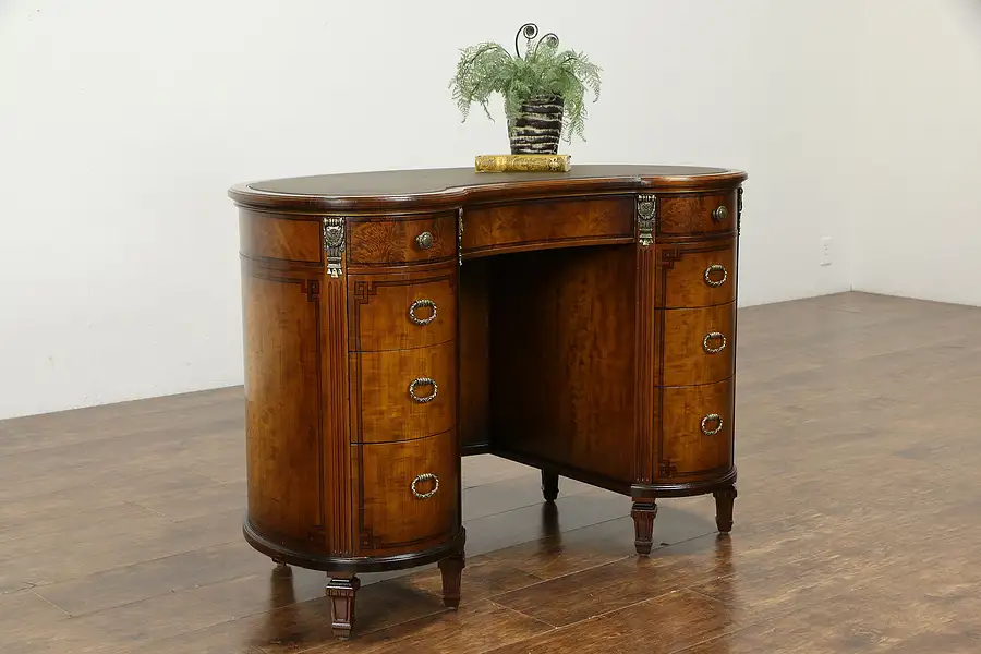 Main image of Traditional Mahogany Vintage Kidney Desk, Leather Top, Ebony Banding