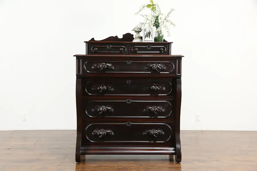 Main image of Victorian Antique Farmhouse Walnut Chest or Dresser, Carved Fruit Pulls