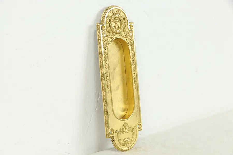 Main image of Gold Plated Bronze Antique Recessed Pocket Door Pull, Yale & Towne