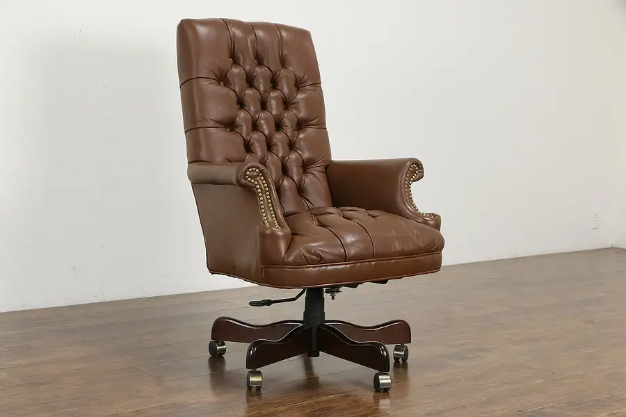 Main image of Tufted Leather Swivel Adjustable Vintage Desk Chair