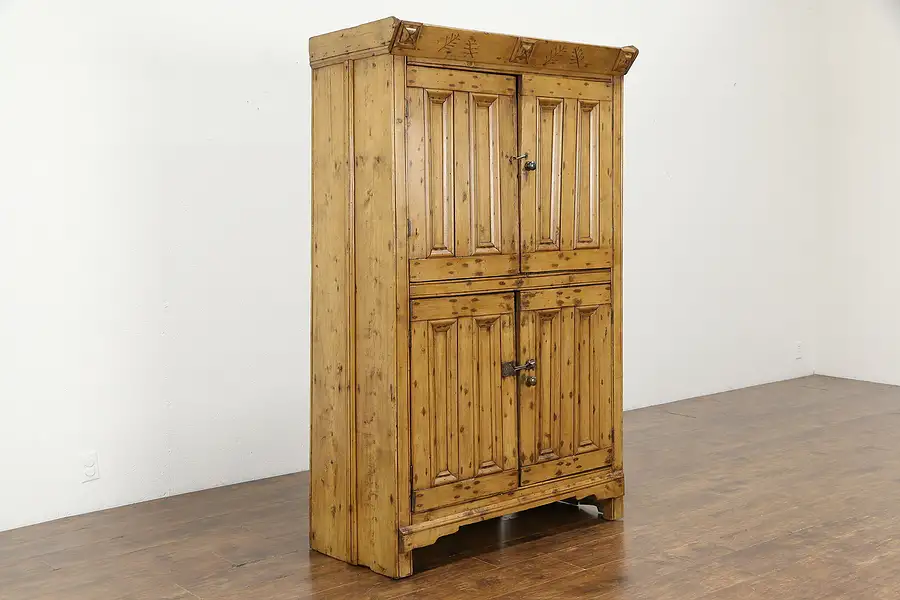 Main image of Country Pine Antique Farmhouse Cupboard Swedish Folk Art Cabinet