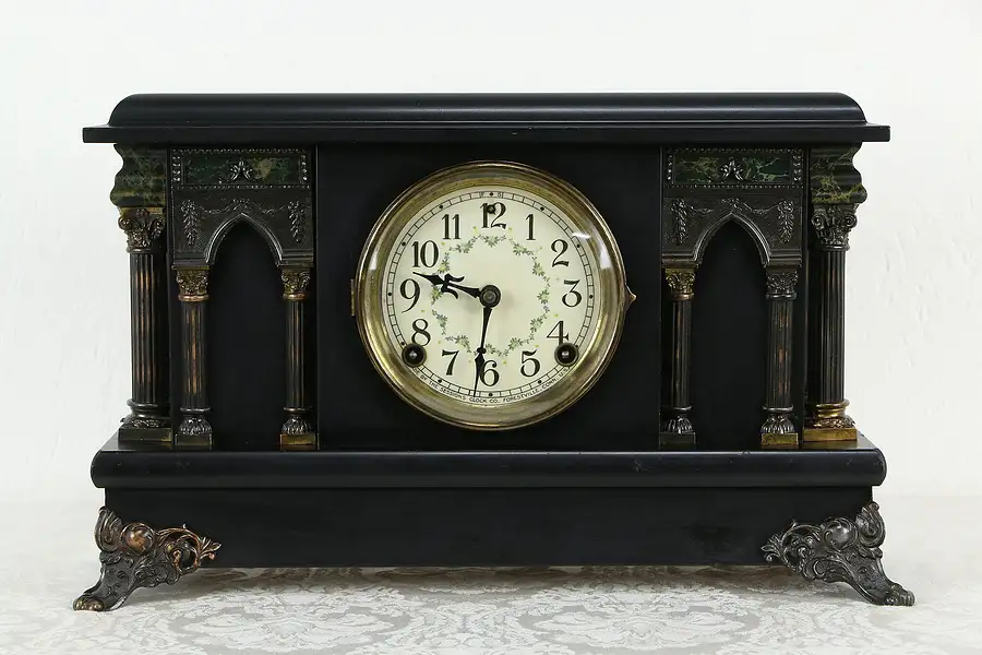 Main image of Victorian Antique Mantel Clock, Gothic Pillars, Sessions