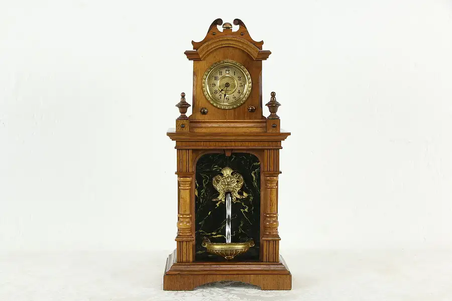 Main image of Victorian Antique Walnut German Clock & Waterfall Fountain Mechanism