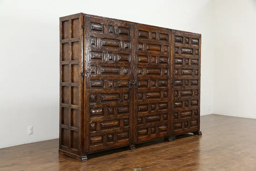 Main image of Spanish Colonial Farmhouse Hewn Oak Triple Cabinet, Adjustable Shelves