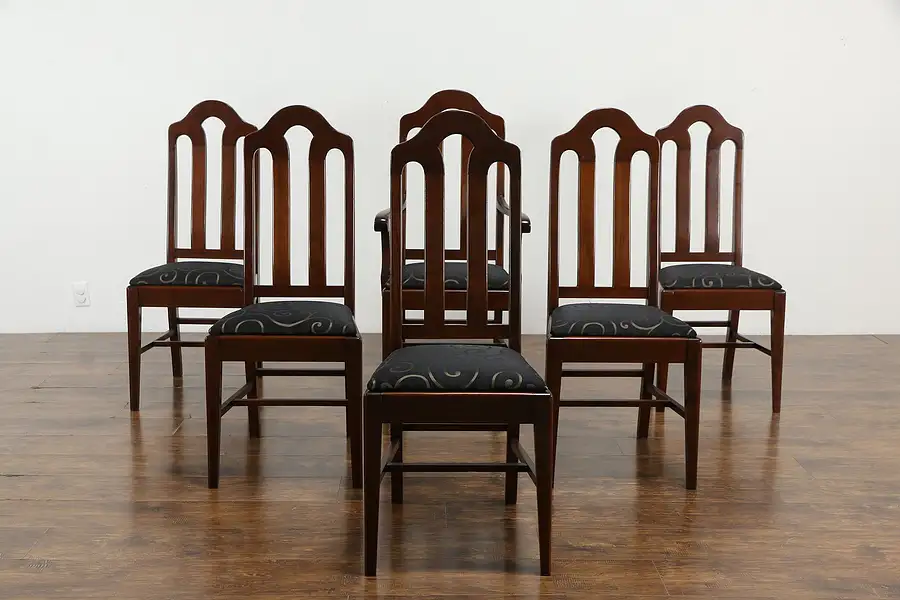 Main image of Set of 6 Traditional Antique Mahogany Dining Chairs, New Upholstery