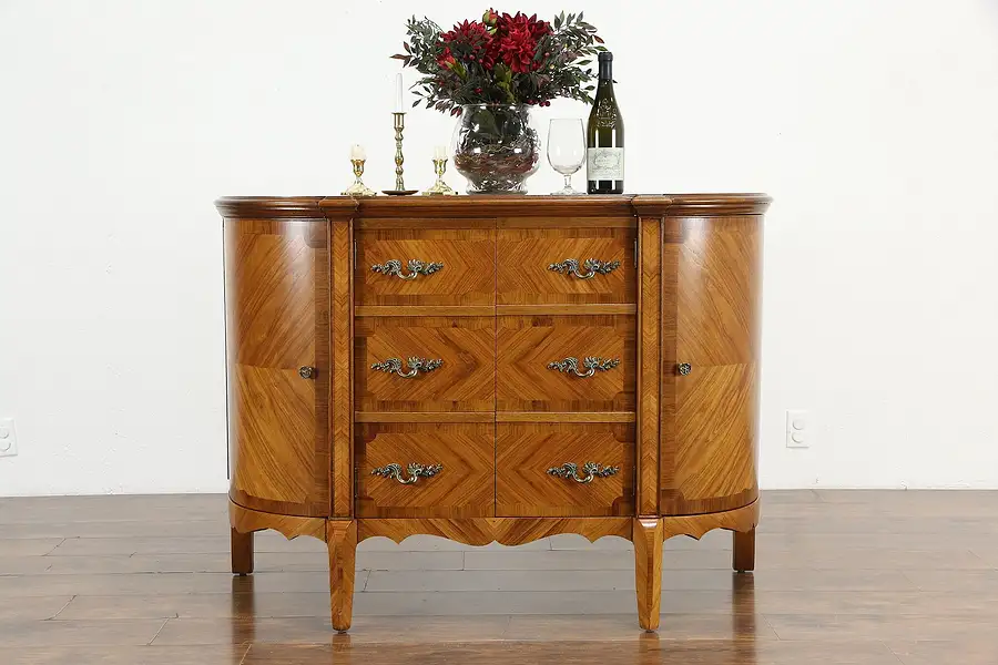 Main image of Tulipwood & Rosewood Vintage Carved Demilune Server, Sideboard or Console